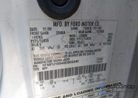 2009 Ford Expedition Limited z USA, uszkodzony, nr VIN 1FMFU19549EB02240